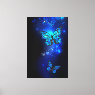 Morpho Butterfly in the Dark Background Canvas Print