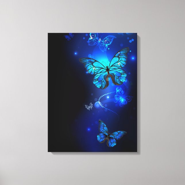 Morpho Butterfly in the Dark Background Canvas Print (Front)
