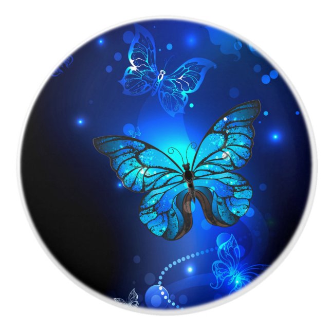Morpho Butterfly in the Dark Background Ceramic Knob (Front)
