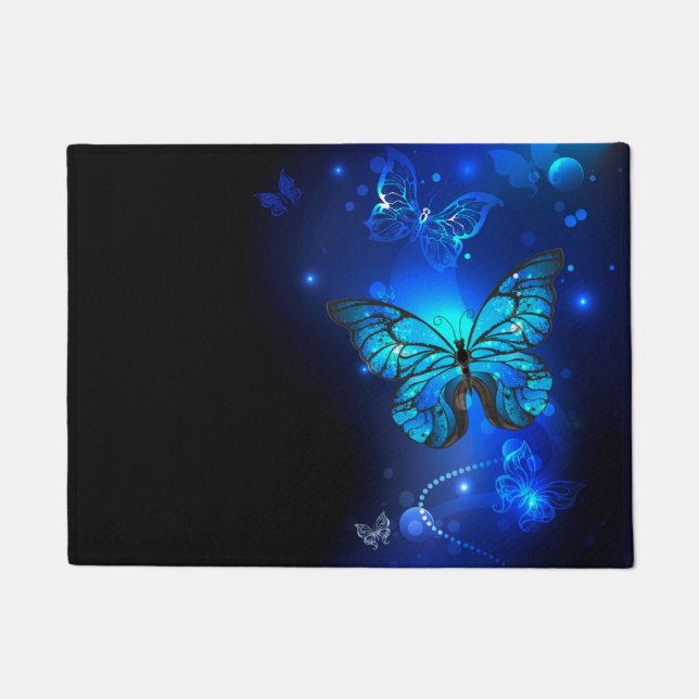 Morpho Butterfly in the Dark Background Doormat (Front)