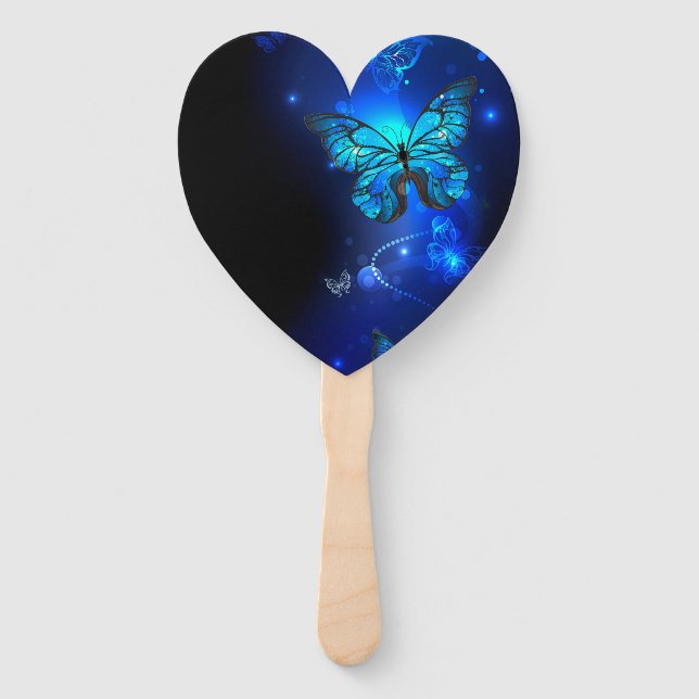 Morpho Butterfly in the Dark Background Hand Fan (Front)