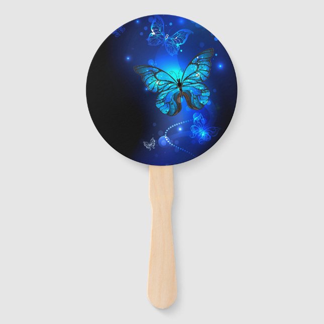 Morpho Butterfly in the Dark Background Hand Fan (Front)
