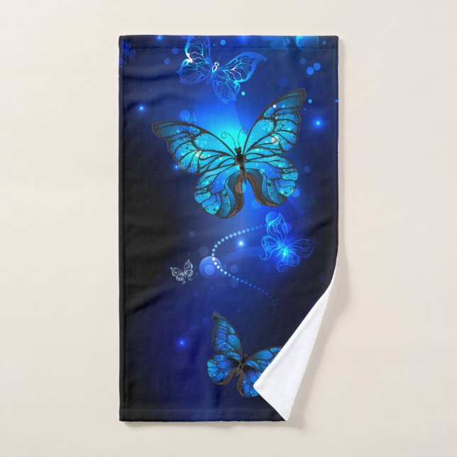 Morpho Butterfly in the Dark Background Hand Towel (Hand Towel)