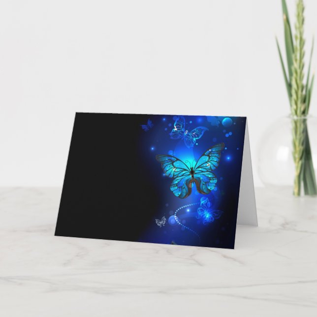 Morpho Butterfly in the Dark Background Holiday Card (Front)
