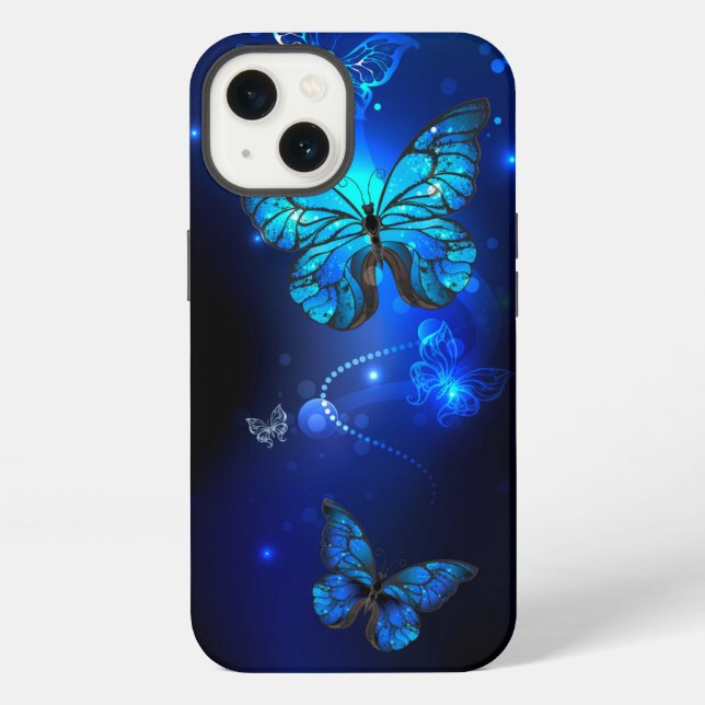 Morpho Butterfly in the Dark Background iPhone Case (Back)