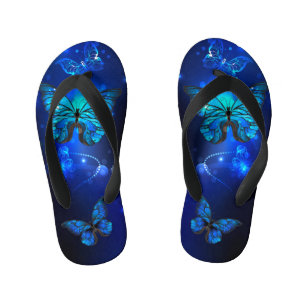 Morpho Butterfly in the Dark Background Kid's Jandals