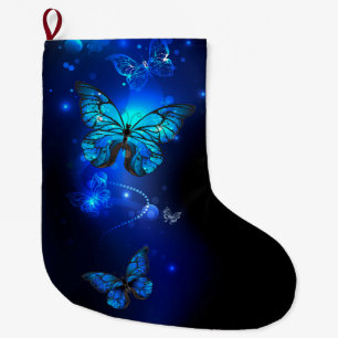 Morpho Butterfly in the Dark Background Large Christmas Stocking