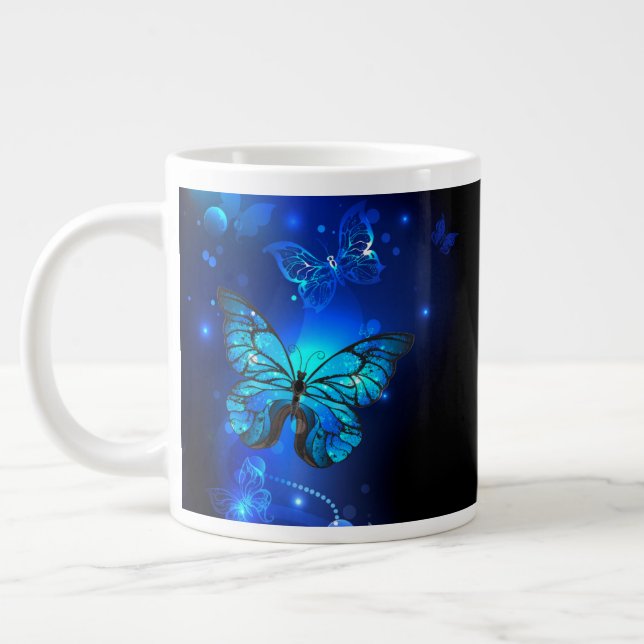 Morpho Butterfly in the Dark Background Large Coffee Mug (Left)