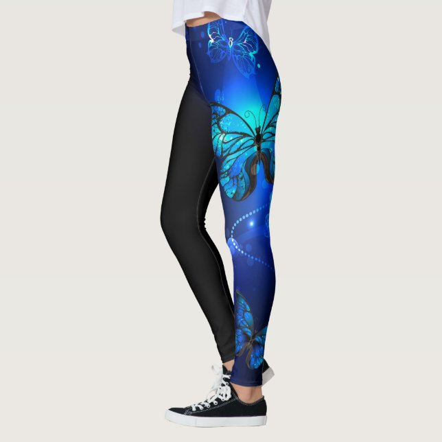 Morpho Butterfly in the Dark Background Leggings (Left)