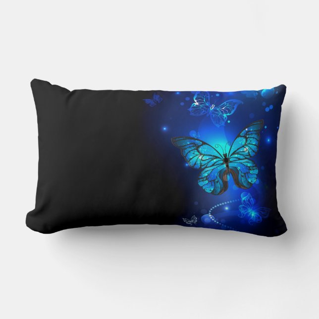 Morpho Butterfly in the Dark Background Lumbar Cushion (Front)