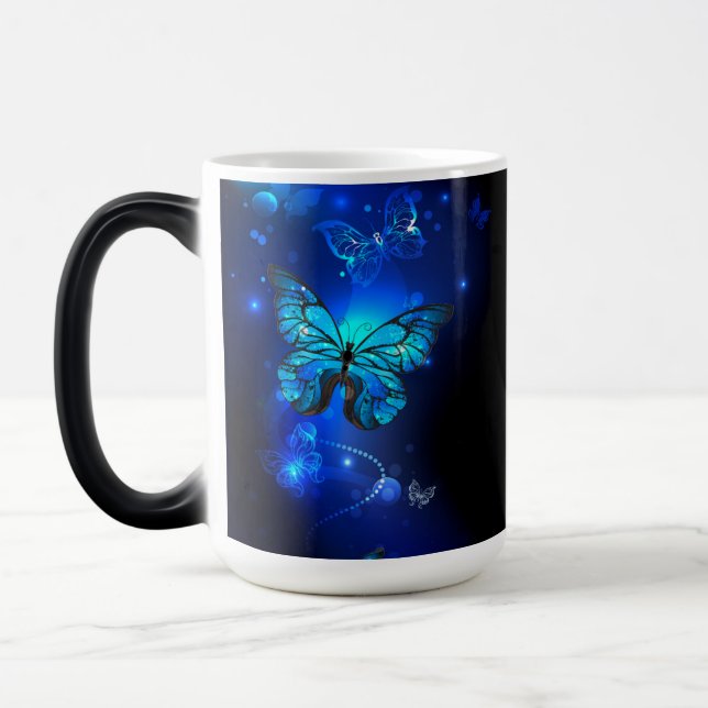 Morpho Butterfly in the Dark Background Magic Mug (Left)