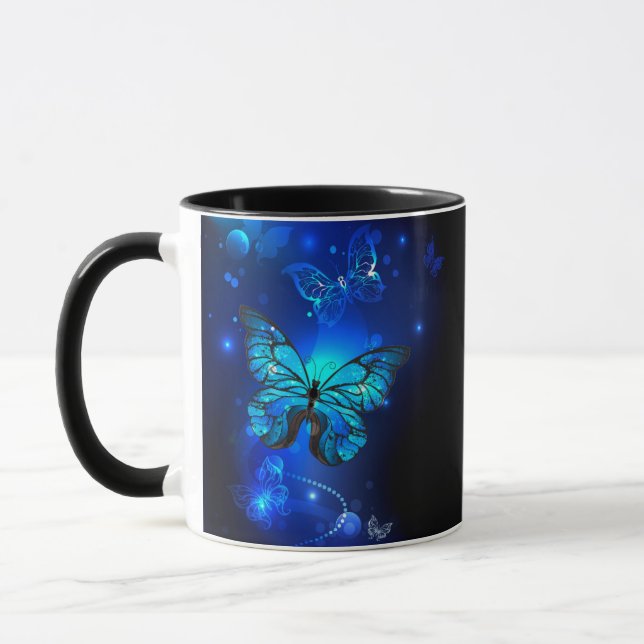 Morpho Butterfly in the Dark Background Mug (Left)