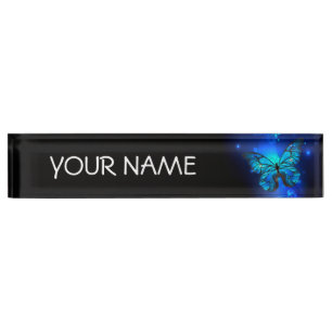 Morpho Butterfly in the Dark Background Nameplate