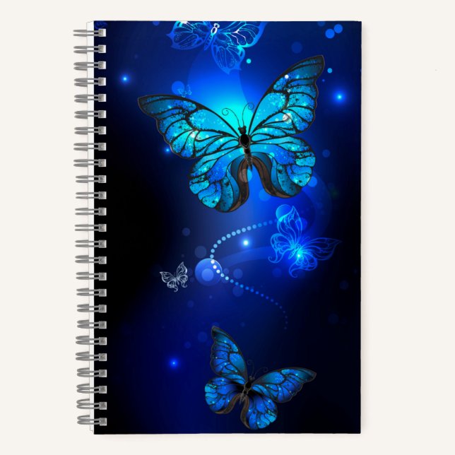 Morpho Butterfly in the Dark Background Notebook (Front)