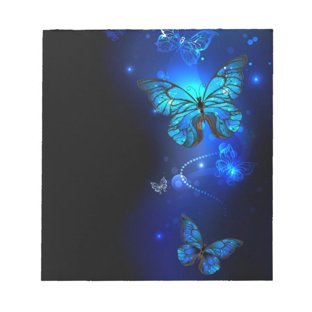 Morpho Butterfly in the Dark Background Notepad (Front)
