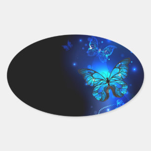 Morpho Butterfly in the Dark Background Oval Sticker