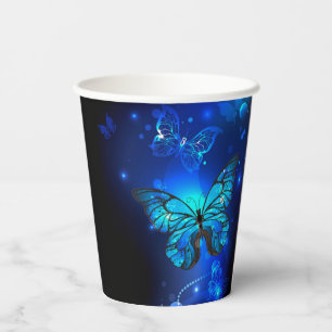 Morpho Butterfly in the Dark Background Paper Cups