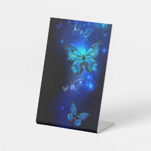 Morpho Butterfly in the Dark Background Pedestal Sign