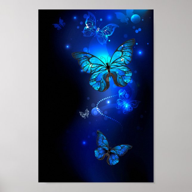 Morpho Butterfly in the Dark Background Poster (Front)