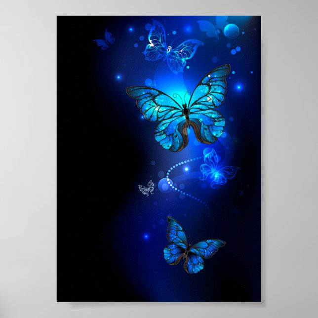 Morpho Butterfly in the Dark Background Poster (Front)