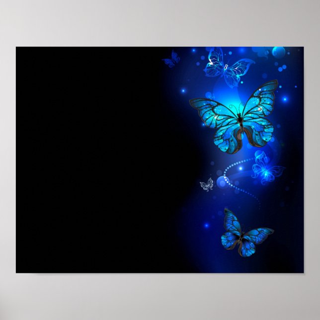 Morpho Butterfly in the Dark Background Poster (Front)