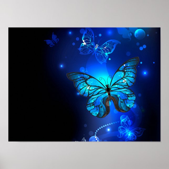 Morpho Butterfly in the Dark Background Poster (Front)
