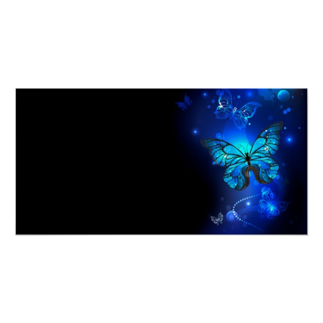 Morpho Butterfly in the Dark Background Poster (Front)