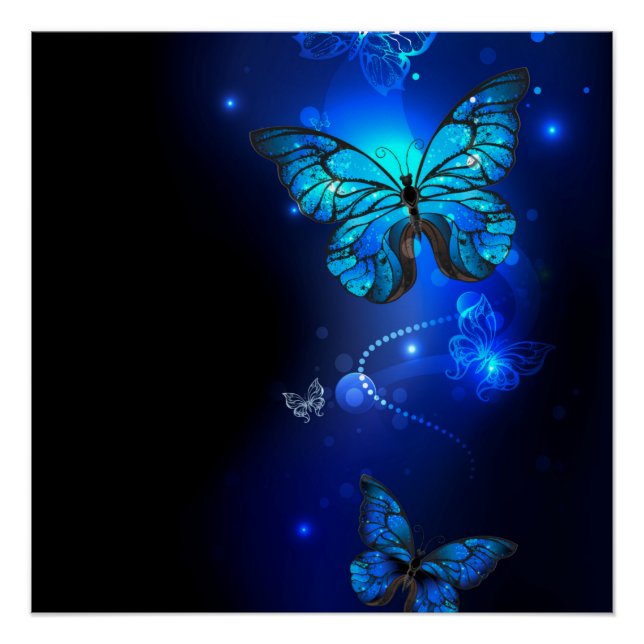 Morpho Butterfly in the Dark Background Poster (Front)