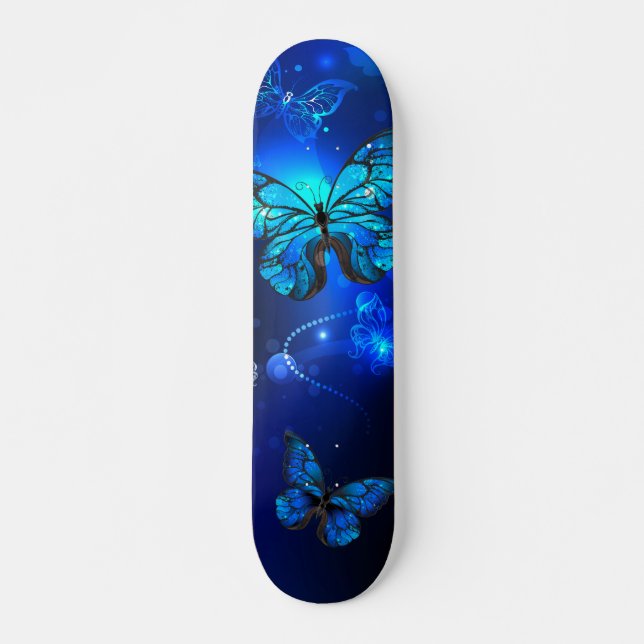 Morpho Butterfly in the Dark Background Skateboard (Front)