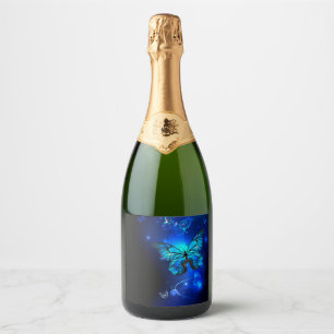 Morpho Butterfly in the Dark Background Sparkling Wine Label