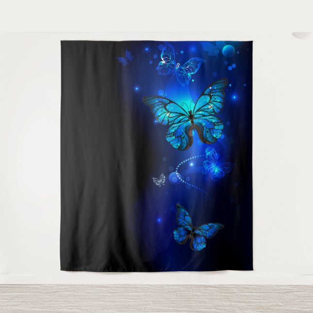Morpho Butterfly in the Dark Background Tapestry (Front)