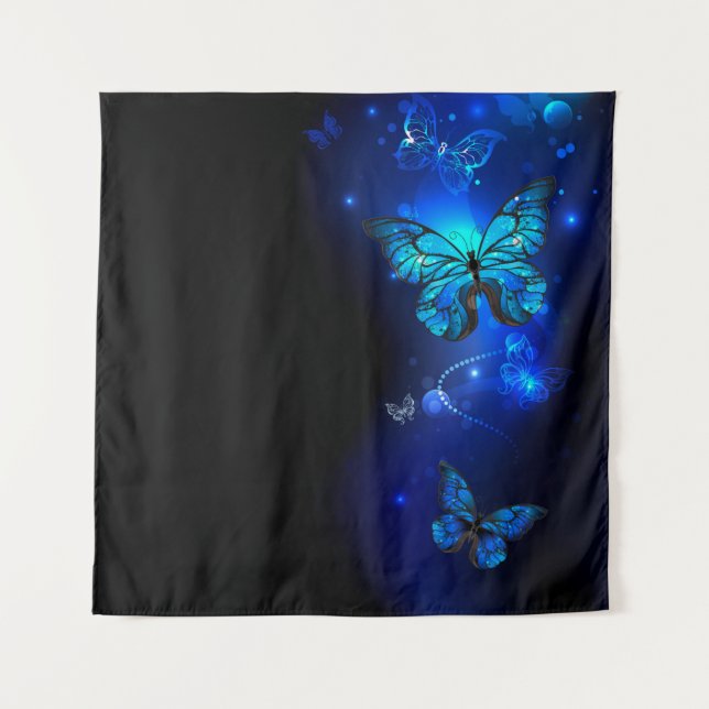 Morpho Butterfly in the Dark Background Tapestry (Front)