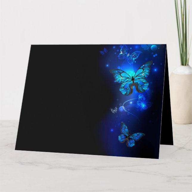Morpho Butterfly in the Dark Background Thank You Card (Front)