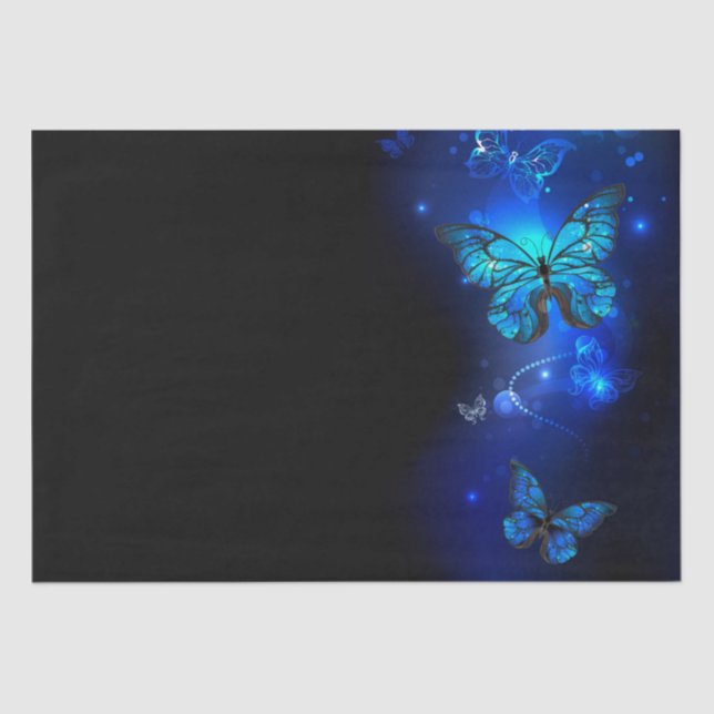 Morpho Butterfly in the Dark Background Tissue Paper (Front)