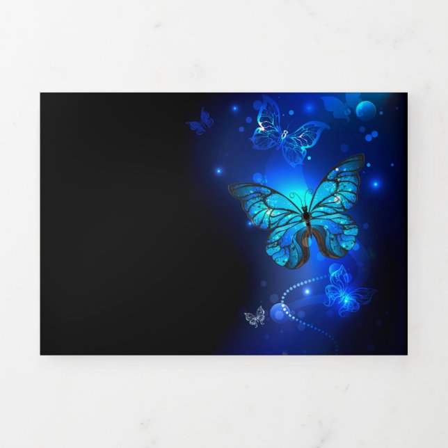 Morpho Butterfly in the Dark Background Tri-Fold Card (Cover)