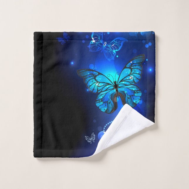 Morpho Butterfly in the Dark Background Wash Cloth (Wash Cloth)