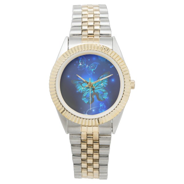 Morpho Butterfly in the Dark Background Watch (Front)