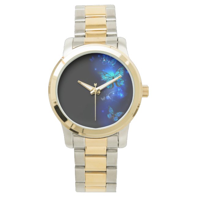 Morpho Butterfly in the Dark Background Watch (Front)