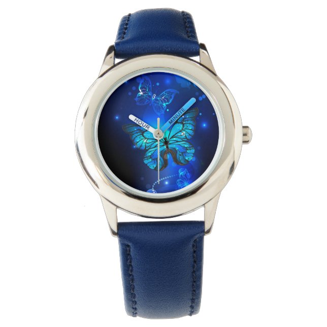 Morpho Butterfly in the Dark Background Watch (Front)