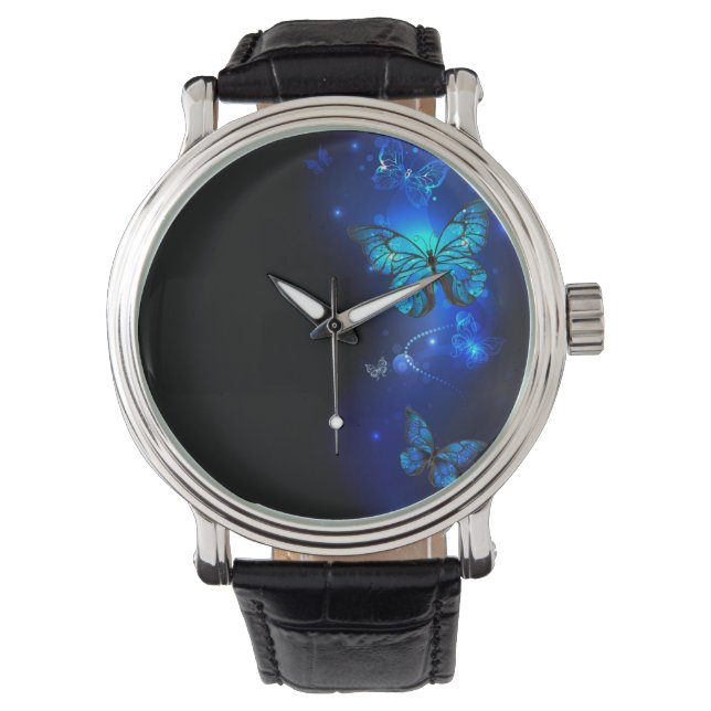 Morpho Butterfly in the Dark Background Watch (Front)