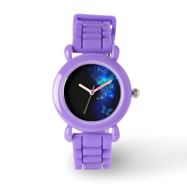 Morpho Butterfly in the Dark Background Watch (Front)