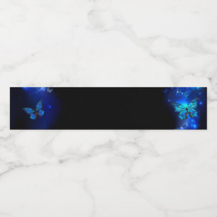 Morpho Butterfly in the Dark Background Water Bottle Label