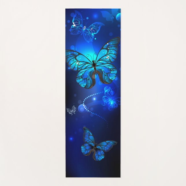 Morpho Butterfly in the Dark Background Yoga Mat (Front)