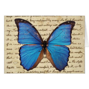Morpho Butterfly on Vintage Handwriting Blank Card