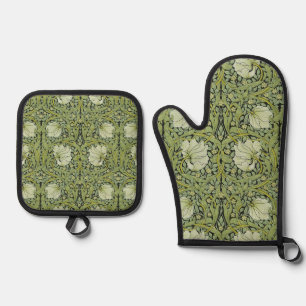 Morris 1876 Vintage Pimpernel Floral Pattern Oven Mitt & Pot Holder Set