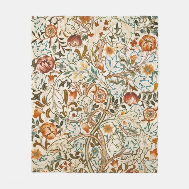  Morris Acanthus Floral Crewel Embroidery Pattern Fleece Blanket (Front)
