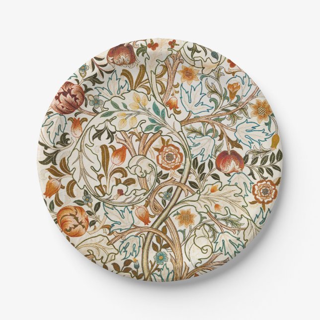  Morris Acanthus Floral Crewel Embroidery Pattern Paper Plate (Front)