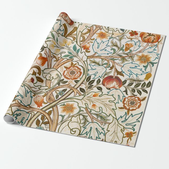  Morris Acanthus Floral Crewel Embroidery Pattern Wrapping Paper (Unrolled)