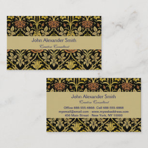 Morris Black Background Rose & Lily Flower Pattern Business Card