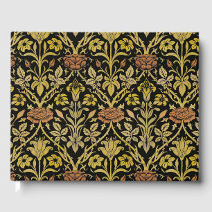 Morris Black Background Rose & Lily Flower Pattern Guest Book